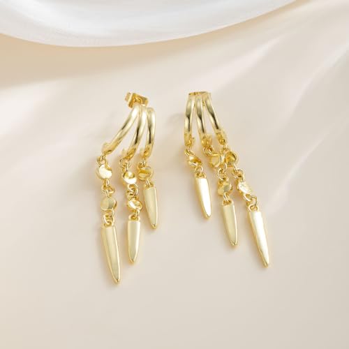 14K Gold Plated Dangle Earrings for Women, Dainty Hoop Huggie Studs, Long Hanging Tassel Chain Multi Pierced Ear Stacking Jewelry Gifts - color: Dangle-Gold