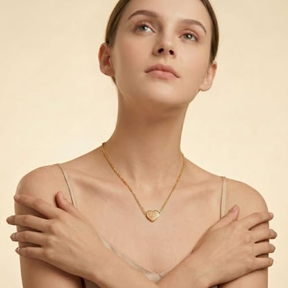 18k Gold Plated Heart Pendant Letter Necklaces for Girls Stainless Steel Initial Necklace for Women Birthday Gifts for Girls Women - color: Brushed Gold, style: Letter L
