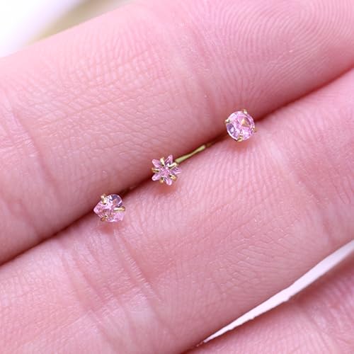 3 Pcs 14K Gold Filled Nose Studs 20G Stainless Steel Stud Nose Ring 2mm/2.5mm/3mm Round CZ L Bend Nose Stud Hypoallergenic Nose Piercing - color: pink L