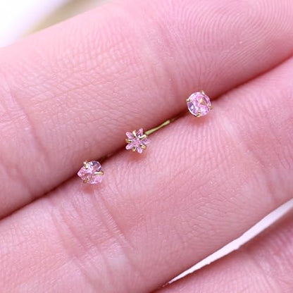 3 Pcs 14K Gold Filled Nose Studs 20G Stainless Steel Stud Nose Ring 2mm/2.5mm/3mm Round CZ L Bend Nose Stud Hypoallergenic Nose Piercing - color: pink I