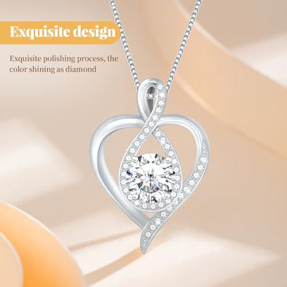925 Sterling Silver Infinity Heart Necklace for Women, Rhodium Plated Cubic Zirconia Pendant Gift for Girlfriend Wife Mom - Anniversary Valentine's Day Birthday Present with Elegant Gift Box - color: Silver-04-Apr