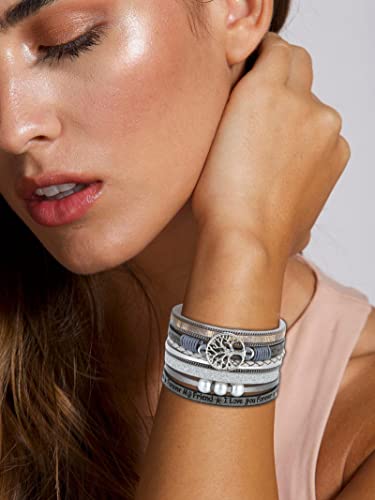 Long tiantian Boho Western Bracelets for Women Leather Wrap Bracelets Turquoise Bracelet Western Jewelry Country Concert Outfits - color: bracelet stack(grey)