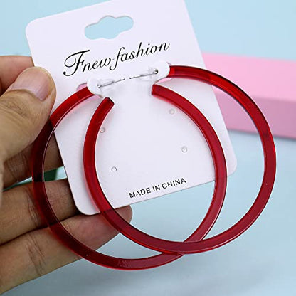 Colorful Big Hoop Earring Acrylic Open Large Hoop Earrings C Shape Trendy Chunky Earrings 80s 90s Retro Lightweight Statement Ear Jewelry Earring For Women - color: 70mm 6 Pairs
