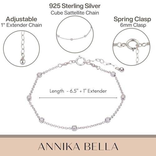 Stacking Bracelet Silver, Minimalist Simple Gourmet Satellite Rectangles Lace Heart Chain Bracelets, 925 Sterling Arm Jewelry for Women, Length 6.5-7.5 Inches - style: Cube Satellite Chain