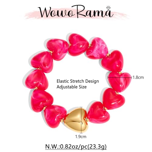 WOWORAMA Chunky Beaded Bracelets for Women Colorful Large Square Beads Bracelet Boho Acrylic Resin Stretch Bracelets Statement Chunky Bracelet Summer Jewelry - color: Heart-Rose Red