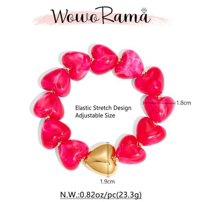 WOWORAMA Chunky Beaded Bracelets for Women Colorful Large Square Beads Bracelet Boho Acrylic Resin Stretch Bracelets Statement Chunky Bracelet Summer Jewelry - color: Heart-Rose Red