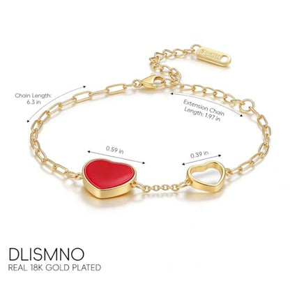 18K Gold Plated Paperclip Link Chain Bracelet with Charms, Gift with a Box - color: Two Hearts-Red