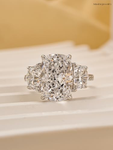 Maxinejewelry 925 Silver 6CT 3-Stone Cushion Cut Engagement Ring