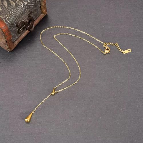 Choistily Gold Lariat Necklace for Women Dainty Long Necklaces Y-Shaped Layered Drop Necklaces Trendy Simple Statement Jewelry for Wedding, Prom, Summer Vacation Gifts - color: Gold