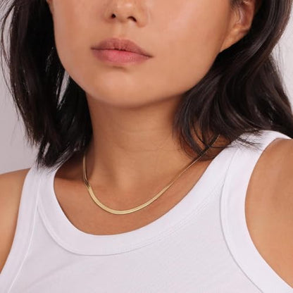 CHESKY Gold Necklace for Women 14K Plated/S925 sterling silver Snake Chain | Dainty Gold Necklace,Thin Chunky Chain,Simple Choker Necklaces for Women,Non tarnish Trendy Jewelry, Gifts for Women - color: gold, style: 3mm 16.5 inch snake
