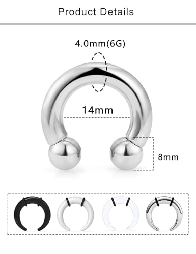 Lcolyoli Large Septum Rings 16G 14G 12G 10G 8G 6G PA Ring Internally Threaded Spike Horseshoe Barbell Stainless Steel & Acrylic Plastic Pincher Tapers C Shape Buffalo Stretcher Expander for Women Men - color: 6G