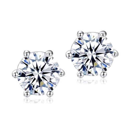 DAYBYDAY 925 Sterling Silver Birthstone Earrings for Women, Crystal Stud Earrings, 6.5mm Round Cut Solitaire Gemstone Earrings Birthday Jewelry - style: Round Cut-04. Apr/5a cubic zirconia