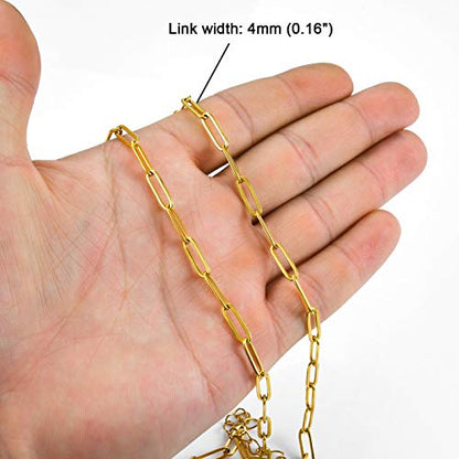 Stainless Steel Dainty Paperclip Link Chain Necklace for Women with Extension - Silver and Gold Color - color: Gold Color-16"