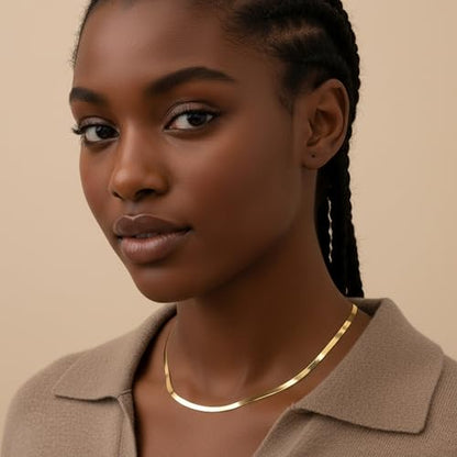 Herringbone Chain Necklace for Women Men 18K Gold Over Italian 925K Stamped Solid Sterling Silver, 3.4mm-5.5mm-7mm-9.4mm-11mm Wide Flat Snake Chain, Made in Italy - size: 28 Inch, style: WIDTH - 3.4MM
