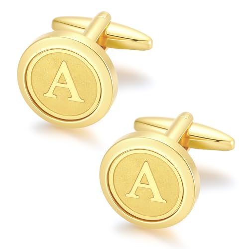 GWD Initial Cufflinks for Men Classic Cuff links Mens Letter Shirts CuffLinks Wedding Gift - color: A