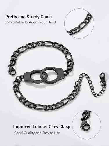 PROSTEEL Trendy Handcuffs Design/Customize Words Ankle Bracelet For Women, 316L Stainless Steel Anklets Silver/Gold/Black Tone, Hypoallergenic, Come with Box - style: 03 Handcuffs Anklet(8.5"-10.5")-Cool Black
