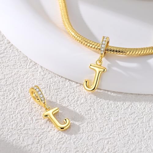 Hapour 925 Sterling Silver Letter Charms Gold Alphabet Initial Beads | For Bracelets Necklace, Cubic Zirconia, Dangle Pendant