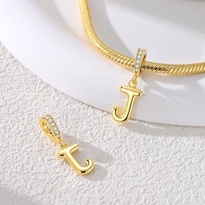 Hapour 925 Sterling Silver Letter Charms Gold Alphabet Initial Beads | For Bracelets Necklace, Cubic Zirconia, Dangle Pendant