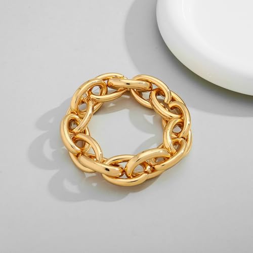 WOWORAMA Chunky Chain Bracelet for Women, Gold/Silver | Adjustable Elastic Stretch Bracelet, Thick Chunky Link Bracelet, Statement Jewelry - color: Oval-Gold