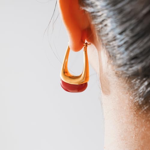 Acrylic Gold Hoop Earrings Chunky Statement Dangle Drop Huggie Earring Colorful Resin Jewelry for Women - color: Burgundy