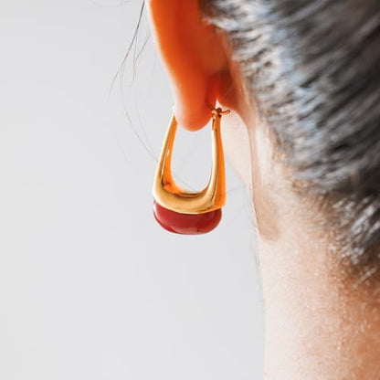 Acrylic Gold Hoop Earrings Chunky Statement Dangle Drop Huggie Earring Colorful Resin Jewelry for Women - color: Burgundy
