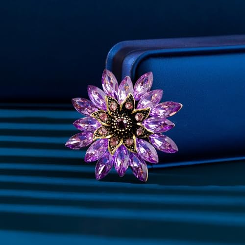 Sparkling Rhinestone Flower Brooch Pin Fashion Crystal Sunflower Brooch Floral Lapel Pins Red/Green/Purple/Pink Crystal CZ Broochs Large Flower Pin Clothes Hat Bag Dress Broochs Wedding Bridal Jewelry for Women - color: Purple