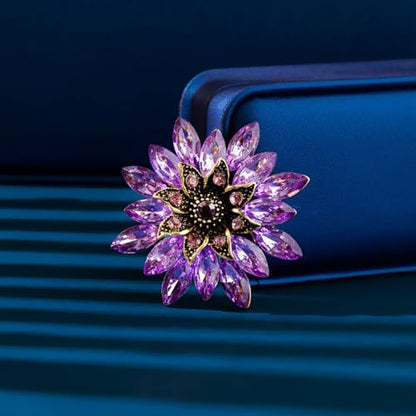 Sparkling Rhinestone Flower Brooch Pin Fashion Crystal Sunflower Brooch Floral Lapel Pins Red/Green/Purple/Pink Crystal CZ Broochs Large Flower Pin Clothes Hat Bag Dress Broochs Wedding Bridal Jewelry for Women - color: Purple