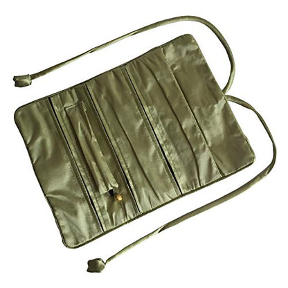 Travel Jewelry Roll Bag - Embroidered Brocade Pouch for Rings, Necklaces, Earrings, Bracelets | Lightweight & Tie Closur (Grass Green) - color: Grass Green