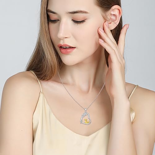 Heart Animal Necklace 925 Sterling Silver Cute Animal Pendant Jewelry Birthday Gifts for Women Girlfriend Mom Animal Lovers - style: Duck
