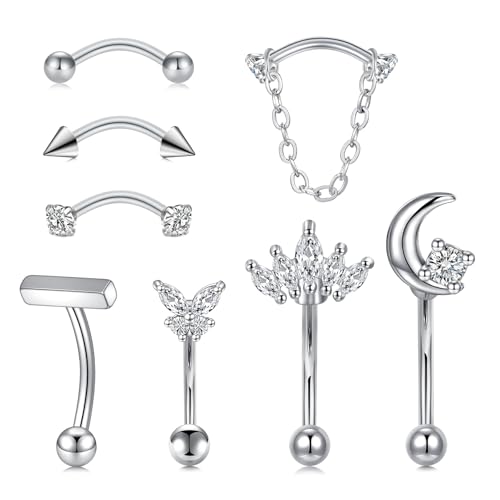 Zolure Rook Daith Piercing Jewelry 16G Eyebrow Rings for Women Rook Earring Curved Barbell Tragus Cartilage Vertical Labret Lip Piercing Jewelry Hypoallergenic - color: 16G 10mm #2S