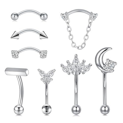 Zolure Rook Daith Piercing Jewelry 16G Eyebrow Rings for Women Rook Earring Curved Barbell Tragus Cartilage Vertical Labret Lip Piercing Jewelry Hypoallergenic - color: 16G 10mm #2S
