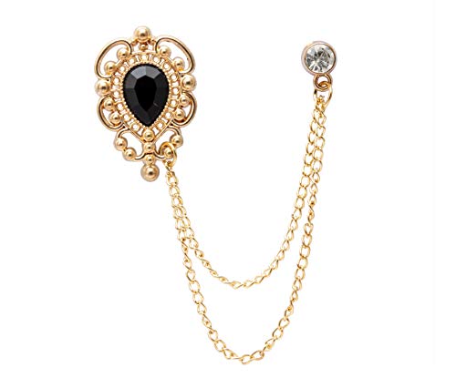 A N KINGPiiN Lapel Pin for Men Stone Detailing with Engraving Metal Crystal Chain Brooch Suit Stud, Shirt Studs Men's Accessories (Gold-Black)