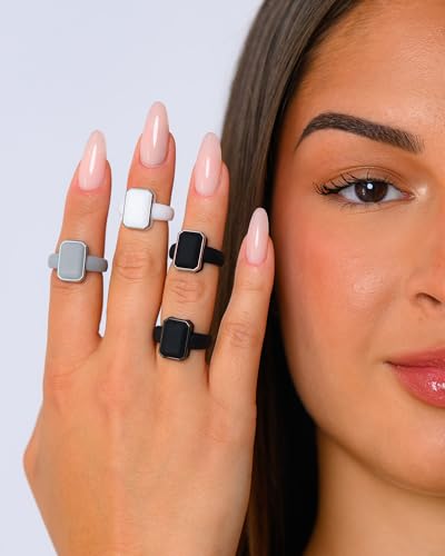 Patented Metal-Framed Silicone Rings - Emerald Collection - color: Pack G - Black / Metal Gunmetal Grey