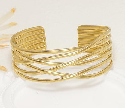Multi-Layer Cuff Bracelet for Women Cross Wire Bracelets Open Wide Cuff Gold Bangle Bracelet - color: D