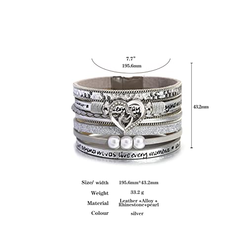 hotoo Leather Wrap Bracelet for Women Beaded Cuff Bracelet with Heart-shape Decor Bohemian Crystal Bracelet Jewelry with Clasp Bangle Bracelet for Women Girls Birthday Holiday Gift