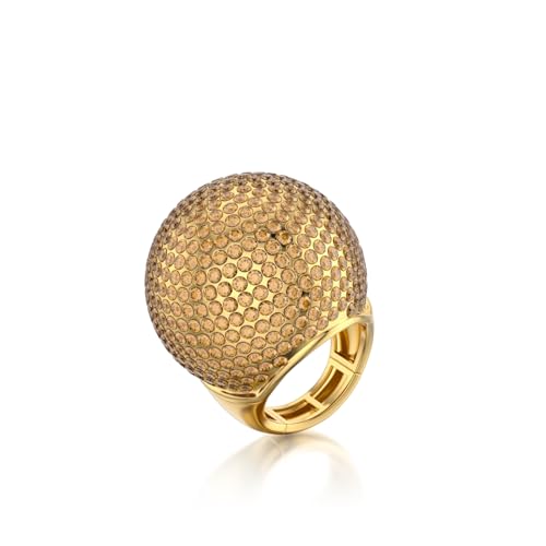 Gold Snowball Rhinestone Cocktail Ring – Adjustable Stretch Sparkling Party Jewelry for Women, Elegant Costume Ring for Evening Wear, Wedding, Prom - color: Crystal yellow