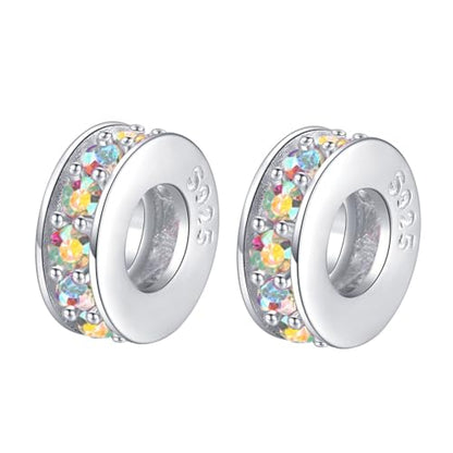 Clip Stopper Charms Sterling Silver Rondelle Spacer Bead Charm Stopper Charm for Pandora Charm Bracelets - color: Colorful (2 pcs )