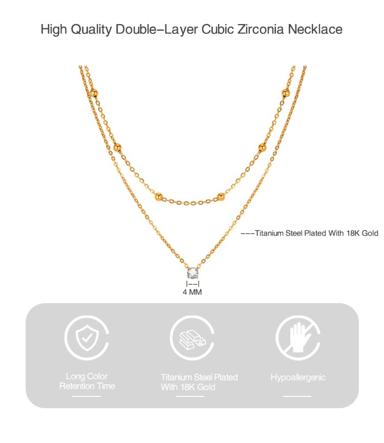 Double-Layer Cubic Zirconia Pendant Necklace For Women 18K Gold Plated Cubic Zirconia Necklaces Layered Wearing Gold Chains Dainty Chokers