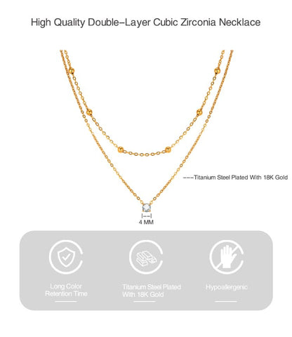 Double-Layer Cubic Zirconia Pendant Necklace For Women 18K Gold Plated Cubic Zirconia Necklaces Layered Wearing Gold Chains Dainty Chokers