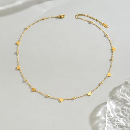 Gold Chain Necklace for Women 18K Gold Plated Dainty Star Cross Heart Cuabn Choker Chains Stainless Steel Trendy Jewelry Christmas Gifts - color: Heart-Gold