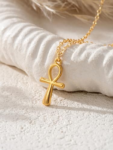 Baydurcan Dainty Gold Necklace for Women Ankh Mom Jesus Sun Star Necklace | 14K Gold Plated Pendant Necklaces Gifts for Friends Sister Mother, Birthday, Christmas, Graduation, Inspirational Gifts - style: Ankh