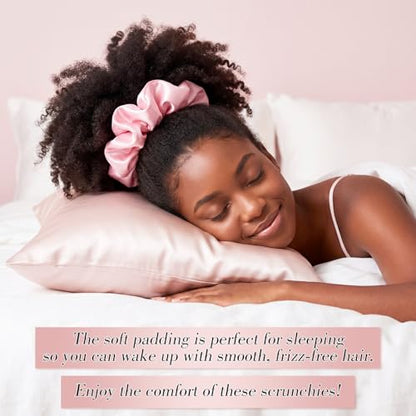 3 Pack Large Satin Hair Scrunchies, 6 Inch Pillow Sleepy Hair Ties | Blush Pink Hair Ties, Soft Padded Satin, Gentle On Thick Or Curly Hair, Sleep-Friendly, Reduced Frizz And Creasing - color: Pink Series