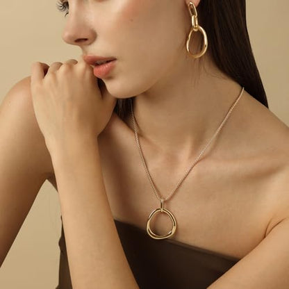 COBI T Bar Necklace for Women, Circle Pendant Necklaces,Gold Tone Finished Four Leaf Clover | Link Chain Necklace with T-Bar Charm, Adjustable 17"/18"+2" Jewelry Gift - color: Gold, style: Karma