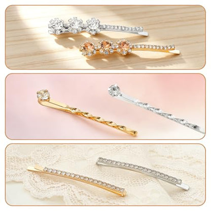 20 PCS Decorative Bobby Pins for Women's Hair, Cute Rhinestone Hair Pins for Women Girl, Decorative Hair Accessories with 5 Elegant Designs (Glod & Silver)