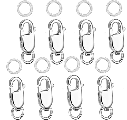 Kcctoo Silver Lobster Claw Clasp with Closed Jump Rings 14K Gold Necklace Clasps and Closures for Jewelry Making, Made in Italy 12mm(0.47inch) (8pcs Silver) - color: 8pcs Silver