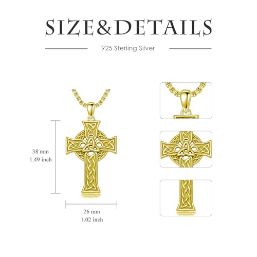 Celtic Cross Necklace For Men ，18K Gold Plated Celtic Cross Celtic Amulet Necklace Protection Jewelry Religious Gifts with 2.5mm 22"+2" Adjustable Rolo Chain - style: style3