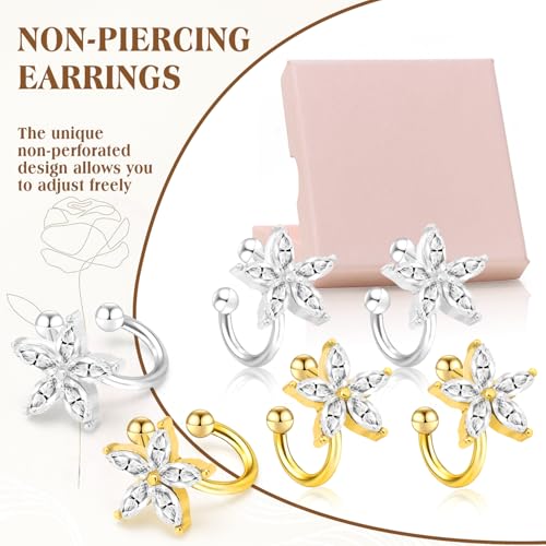 Ear Cuff Earrings with Fake Diamond for Women Non Piercing Fake Earring Cuff Clip On Earring Cuffs Non Pierced for Renaissance Costume,Rave Outfits,Birthday Dress,Women Gift - color: Silver+Gold
