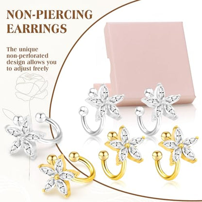 Ear Cuff Earrings with Fake Diamond for Women Non Piercing Fake Earring Cuff Clip On Earring Cuffs Non Pierced for Renaissance Costume,Rave Outfits,Birthday Dress,Women Gift - color: Silver+Gold