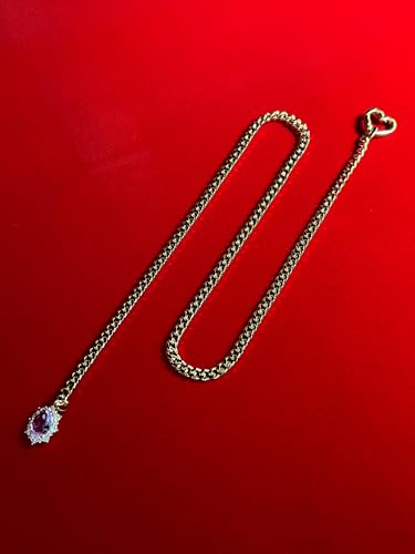 Women's Heart O-Ring Slip Chain Necklace, Double Layered Adjustable 39'' Cuban Chain with Detachable Heart Clasp and Colorful Rhinestone Pendant - color: 25'' Gold-Amethyst Purple