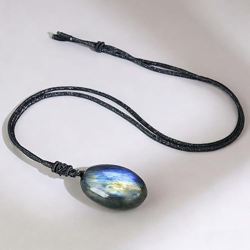 Anjiucc Natural Gemstone Tree of Life Black Obsidian/Golden Obsidian Pendant Necklace for Male and Female Necklace - color: Labradorite